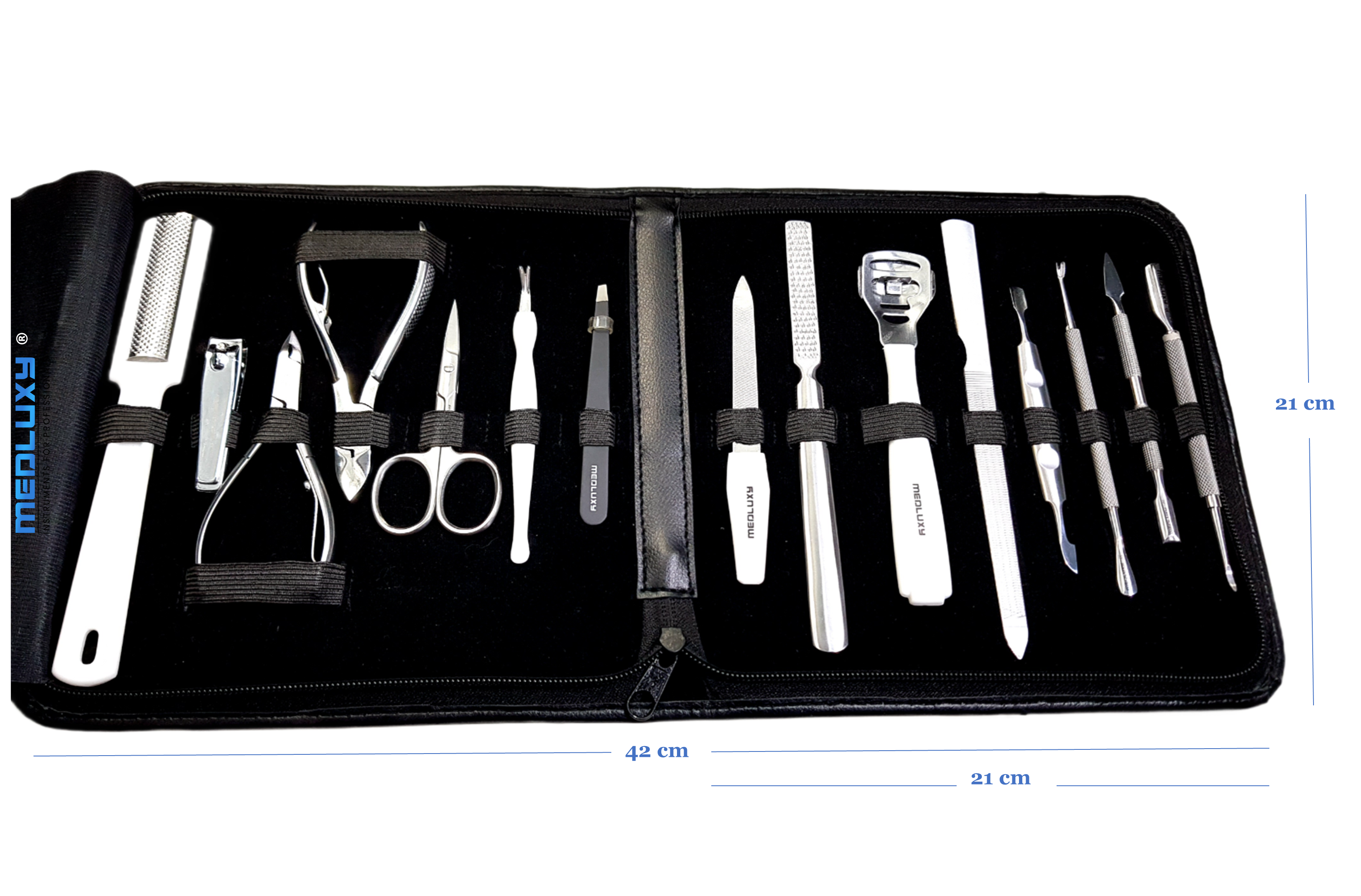 Medluxy - Pedicure - Manicure Set - 15-piece - incl. case - ADVANTAGE PACKAGE - (nail care - hand and foot care) PM0021